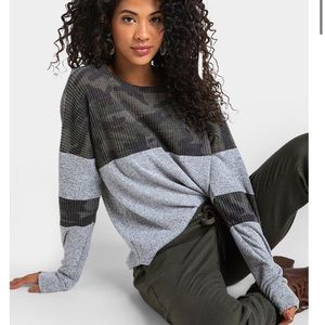 Camo textured waffle Block Cozy Soft Blouse Top